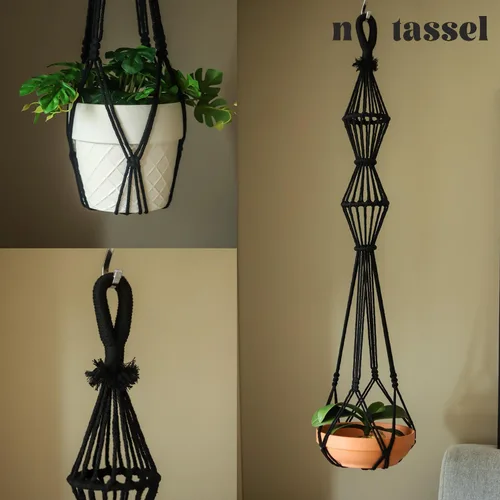 Vista 7 de 2 Piezas Colgadores de Macramé para Plantas de Interior, Maceteros Colgantes de Macramé Grandes para Macetas de hasta 10 pulgadas, Sin Borlas