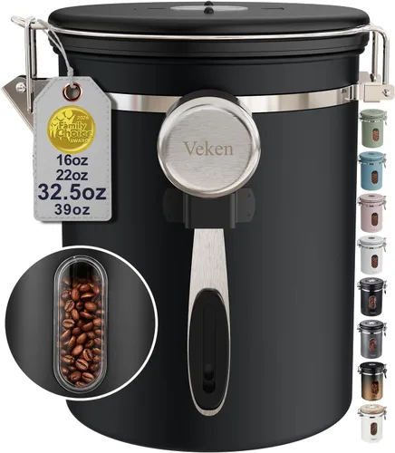 Vista 20 de Veken Recipiente de café con ventana, recipiente hermético de almacenamiento de alimentos de cocina de acero inoxidable con tapas, rastreador