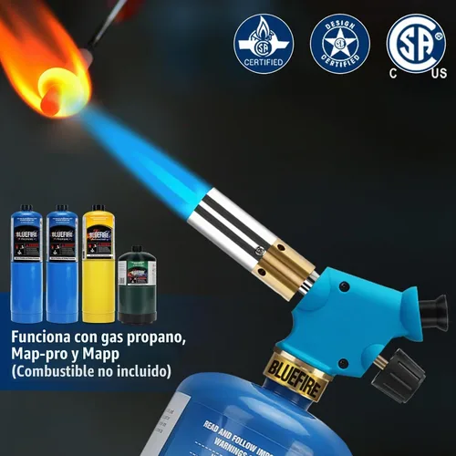 Vista 6 de BLUEFIRE Kit de antorcha ciclón portátil con cilindro MAPP, cabezal de disparo con botón de presión, combustible de gas propano MAPP MAP PRO