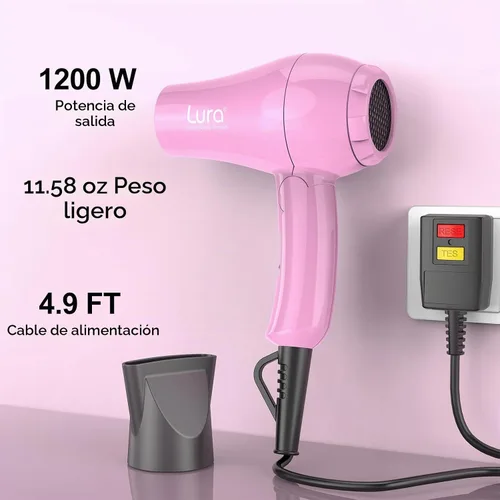 Vista 6 de Dreyr Mini - Secador de pelo plegable para viajes internacionales, secador de pelo compacto de 1200 W con concentrador y bolsa de viaje