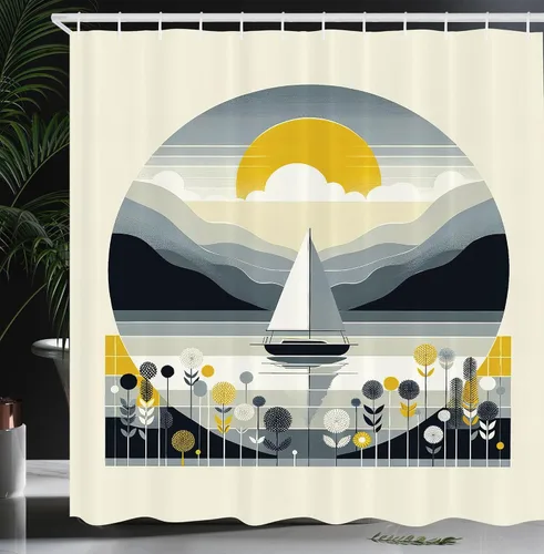 Vista 35 de Ambesonne Cortina de ducha de gato, diseño bohemio de estilo étnico con poses de gatitos sentados y acostados, juego de decoración de baño de tela