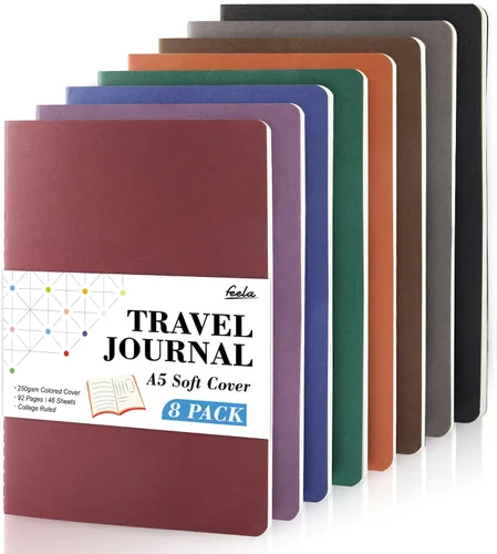 Vista 19 de Feela - Paquete de 8 cuadernos de tapa blanda en masa, cuadernos universitarios rayados para el trabajo, cuaderno de viaje rayado para mujeres