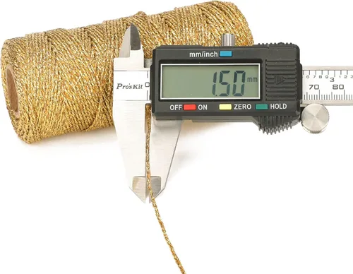 Vista 2 de jijAcraft cuerda de oro de 328 pies - hilo de oro metálico de 1.5 mm para envolver regalos sin estiramiento - cordón brillante dorado para envolver