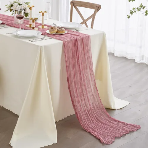 Vista 11 de Nialnant Camino de mesa de estopilla azul bebé, camino de mesa bohemio de 13 pies para cocina, cena, fiesta de Año Nuevo azul, decoración de bodas
