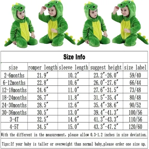 Vista 6 de QIAONIUNIU Disfraz de dinosaurio verde para bebé para Halloween, mameluco para niños pequeños, rómper para cosplay, de 30 a 36 meses