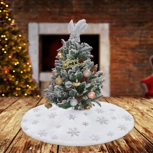 Vista 17 de Falda de árbol de Navidad blanca pequeña de 24 pulgadas, falda de árbol de lentejuelas para árbol de lentejuelas, mini falda de árbol con purpurina