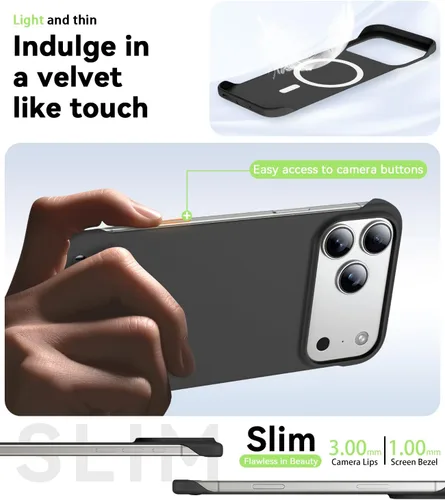 Vista 4 de GRECAZO Magnetic Slim Frameless Case for iPhone 17 Pro Max, Black Negro