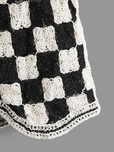 Vista 4 de Verdusa Chaleco de punto a cuadros sin mangas con cuello en V y botones para mujer