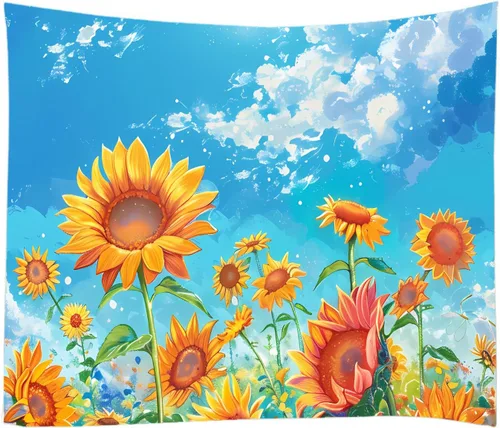 Vista 2 de WODEJIAFANG Tapiz estético de tela para pared, tapiz decorativo de girasol, fondo de oficina, divisor de habitación para dormitorio, jardín al aire