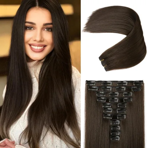 Vista 16 de REECHO Extensiones de cabello, 11 piezas de extensiones de cabello con clip de 24 pulgadas de largo, lacio, HE005, extensiones sintéticas naturales