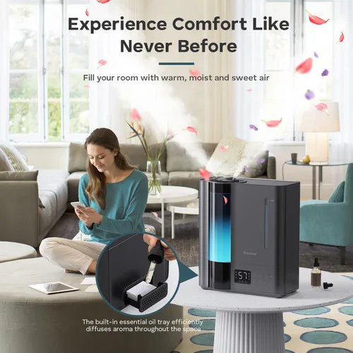 Vista 7 de BREEZOME Humidificadores de 8L para dormitorio, niebla cálida y fría para habitación grande, humidificador ultrasónico de llenado superior, sensor
