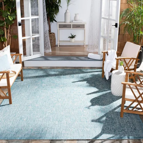 Vista 33 de SAFAVIEH Alfombra lavable al aire libre, colección Courtyard - 2'3" x 5', azul aguamarina y gris, no desprende pelusa y fácil limpieza, ideal