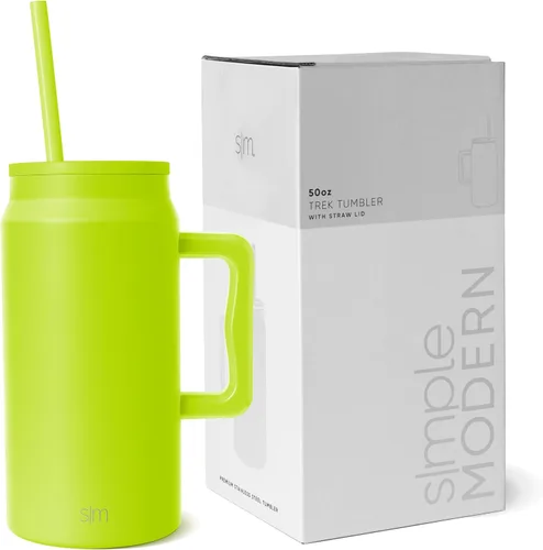 Vista 11 de Simple Modern - Vaso de 1,5 l con asa y tapa con pajita, botella de agua grande de acero inoxidable reutilizable con aislamiento, regalos para Negro