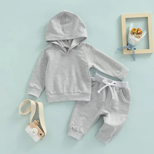 Vista 3 de TBUIALL Conjunto de 2 piezas de sudadera con capucha y pantalones de manga larga para niño pequeño