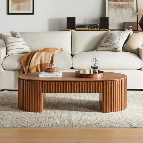 Vista 12 de KEVINSPACE W39.37 Mesa de centro ovalada para sala de estar Casa Moderna Mesa de café con diseño Patas de mesa de centro de madera Mesa de té 39.37
