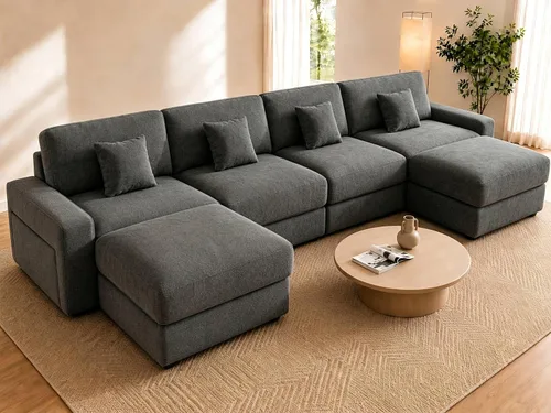 Vista 10 de WEUP Sofá modular en forma de L de 114 pulgadas, sofá nube de gran tamaño con otomana móvil, cómodo sofá de felpilla con almohada, bolsillos Verde
