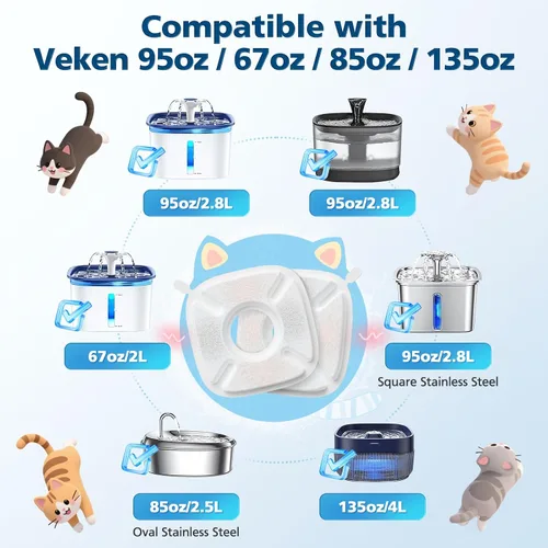 Vista 3 de Paquete de 32 filtros de fuente para mascotas para Veken 95oz/2.8L, 67oz, 85oz, 135oz fuentes de agua para perros y gatos, incluye 16 piezas