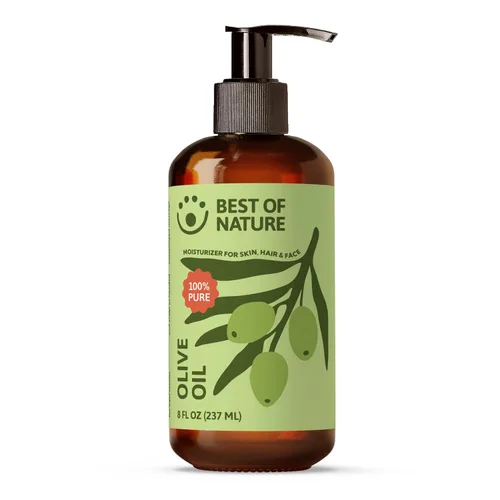 Vista 2 de Best of Nature Aceite corporal y masaje de oliva 100% puro, prensado en frío, natural y sin perfume para piel, cabello y baño, 8 onzas líquidas