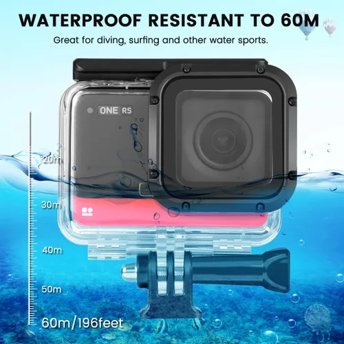 Vista 2 de Funda de buceo para cámara de acción Insta360 ONE RS 4K Edition, carcasa impermeable para buceo subacuático, 196.9 ft/196 pies con accesorio