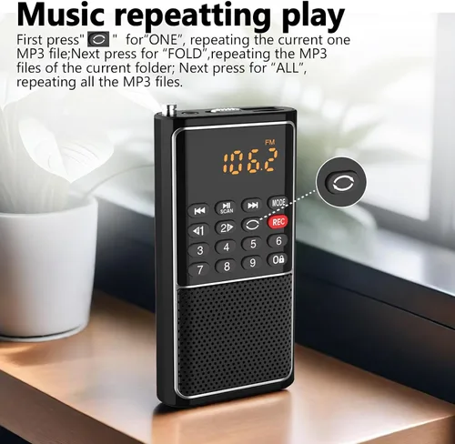 Vista 7 de B01 Mini Radio FM Portátil USB, Reproductor de Tarjeta TF/SD/Ranura USB Soporte Reproducción de Mp3, Walkman de Bolsillo Radio Pequeña con Llave