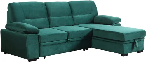 Vista 3 de Kipling - Sofá seccional reversible de tela de terciopelo verde