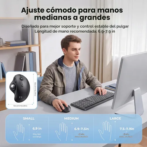 Vista 9 de seenda Ratón inalámbrico ergonómico de Trackball - Ratón Bluetooth Rollerball recargable, conexión de 3 dispositivos (Bluetooth/USB), mouse