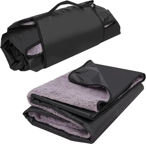 Vista 13 de REDCAMP Manta grande para acampar con forro sherpa, color negro, 59 x 50