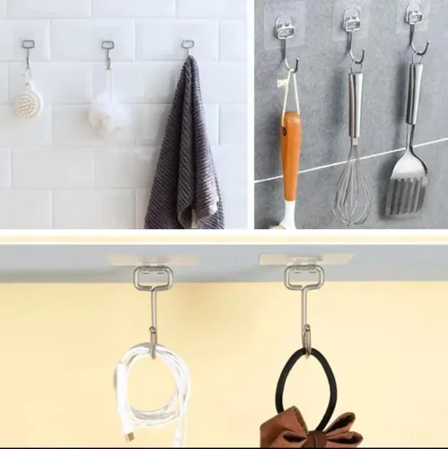 Vista 2 de Ganchos autoadhesivos transparentes ultra fuertes de 50 libras (máx.), ganchos de pared resistentes para cocina, baño, techo y más, la solución