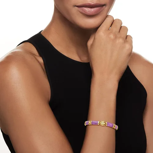 Vista 2 de Ross-Simons Pulsera Good Fortune Jade en oro de 18 quilates sobre plata esterlina