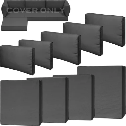 Vista 21 de Juego de 9 piezas de fundas impermeables para cojines de patio al aire libre, juego de reemplazo para muebles de sofá seccional de ratán entretejido