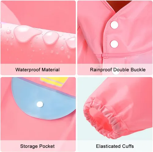 Vista 4 de Chubasqueros para niños, impermeable 3D, con dibujos animados, poncho para niñas y niños de 2 a 12 años
