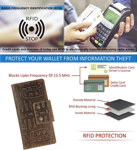 Vista 7 de Mou Meraki - Cartera larga de piel auténtica con bloqueo RFID, plegable vintage para hombre