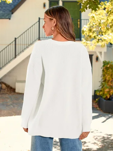 Vista 6 de LILLUSORY Cárdigan de gran tamaño para mujer, ropa de otoño, de tela, cuello en V, con botones frontales, informal, de moda