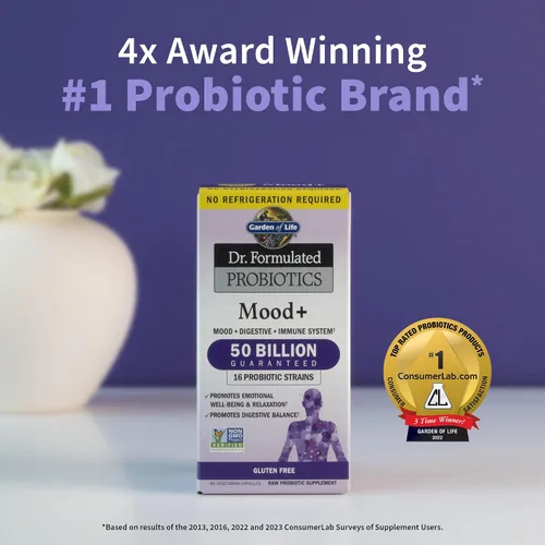 Vista 3 de Garden of Life Dr. Formulated Probiotics Mood+ Acidophilus Suplemento probiótico – Promueve el bienestar emocional y orgánico multivitamínico