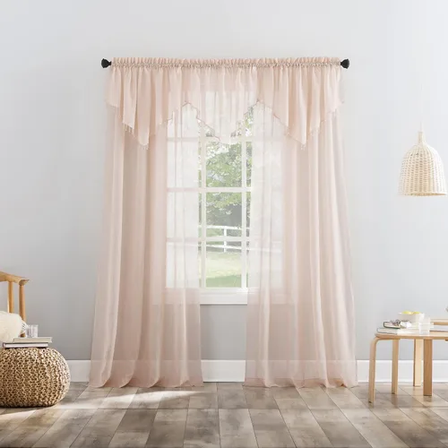 Vista 4 de No. 918 Erica - Juego de 3 cortinas de gasa triturada con cuentas transparentes con bolsillo para cortinero Whisper Rosa