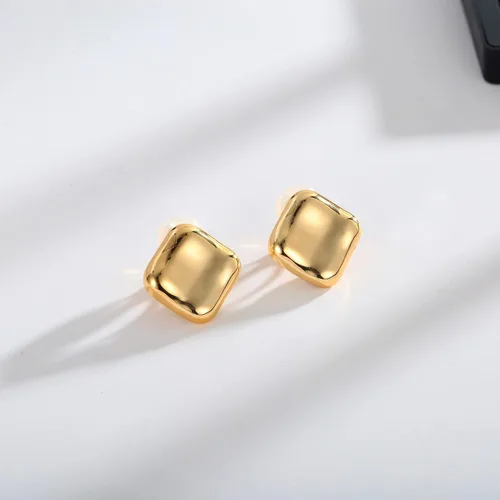 Vista 2 de ENSKEFEN Aretes cuadrados de clip para mujer, aretes de clip dorados con clip, aretes geométricos sin perforación, Latón, No es una piedra preciosa