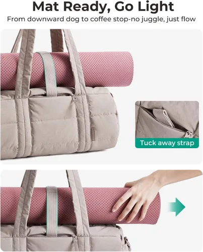 Vista 5 de BAGSMART Reiki - Bolsa de gimnasio para mujer, bolsa cruzada mediana para esterilla de yoga con bolsillo para artículos húmedos y secos, bolsa