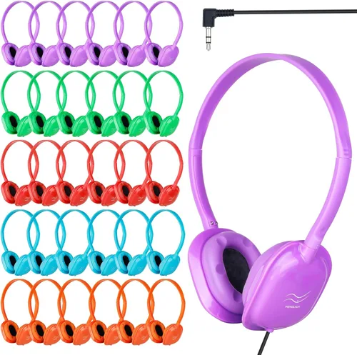 Vista 10 de Paquete de 10 auriculares para niños a granel para la escuela, auriculares al por mayor para estudiantes, adolescentes, niños, conector de 0.138 in