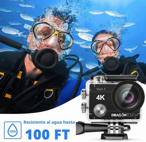 Vista 3 de Dragon Touch Action Camera Vision 3 4K 20MP Cámara impermeable subacuática con control remoto 170° gran angular WiFi Cámara deportiva con kit