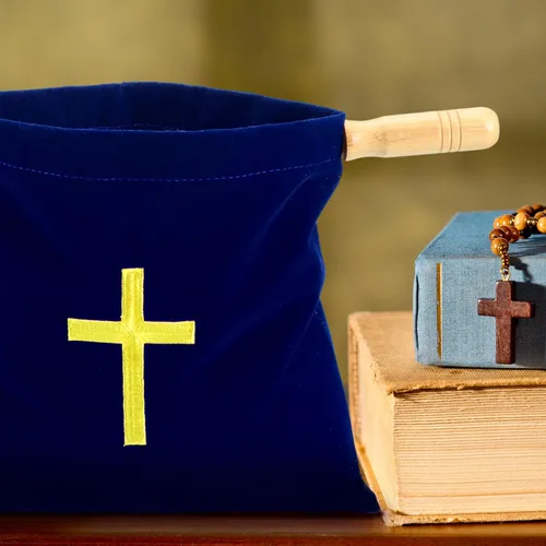 Vista 5 de Abbylike Bolsa de terciopelo para ofrendas de iglesia con asas de madera, bolsa de ofrenda religiosa de 10 pulgadas, bolsa de colección de iglesias