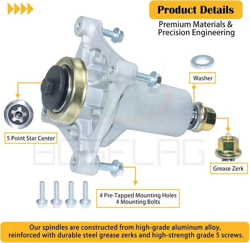 Vista 6 de Paquete de 2 husillos preengrasados 587819701 con polea 195945 que sustituyen a Husqvarna 532187292 532187281 532125907 532192870 532192872 58725333