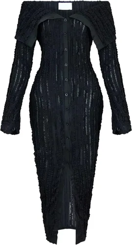 Vista 4 de Tcremisa Women's Elegant Off Shoulder Dress Sexy Long Sleeve Button Down Ruffle Mesh Bodycon Long Dresses