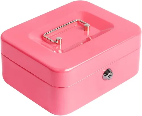 Vista 15 de Decaller - Caja de dinero pequeña con cerradura de llave, caja de dinero de metal portátil con doble capa y 2 llaves para seguridad, negro, 6 x 4