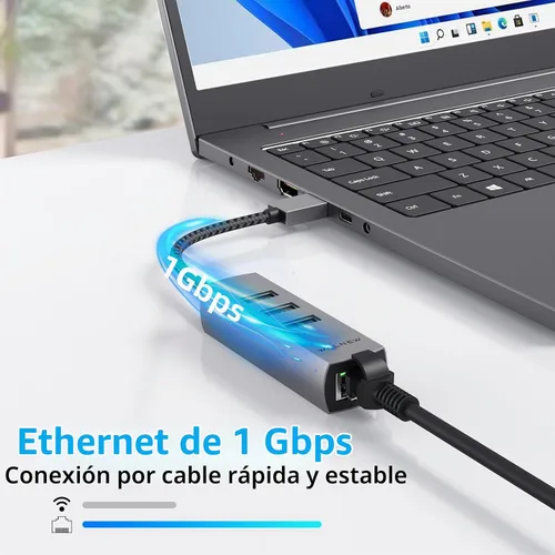 Vista 3 de WALNEW Adaptador USB A a Ethernet, USB 3.0 a RJ45 Gigabit para computadora