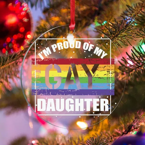 Vista 19 de Adorno acrílico de Navidad con texto en inglés "I May Be Straight But I Don't Hate LGBT, decoración de árbol de Navidad, adorno gay para árbol