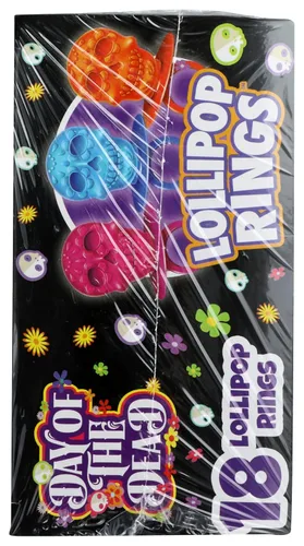 Vista 5 de Halloween Día de los Muertos Azúcar Cráneo Lollipop Anillos, Caja de 18