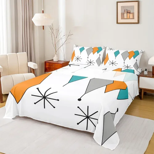 Vista 17 de Erosebridal Juego de sábanas tamaño individual color gris y blanco y verde azulado, juego de sábanas de arte abstracto, juego de sábanas estéticas