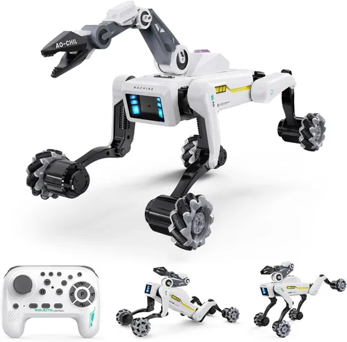 Vista 10 de Kit de perro robot 3 en 1 con ruedas, más de 30 acciones biónicas, control de voz y control remoto, movimientos programables, batería recargable