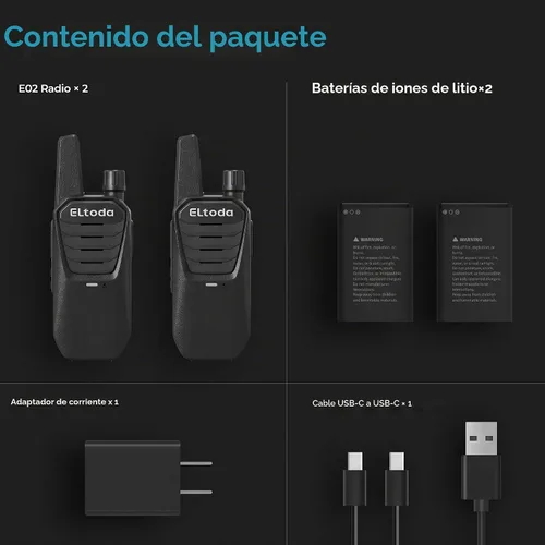 Vista 7 de E02 Walkie Talkies for Adults Rechargeable Two Way Radio