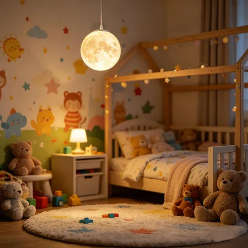 Vista 2 de Lámpara colgante de luna, lámpara colgante lunar impresa en 3D con bombilla, lámpara de techo de globo cableada de 7 pulgadas, regalos espaciales